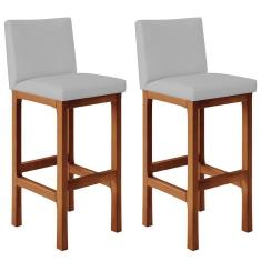 Kit 02 Banquetas Altas Para Cozinha Alya L02 Suede Cinza