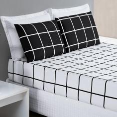 Jogo Cama Lençol Brooklyn Queen Quadriculado Micropercal 200 Fios 3 Pe