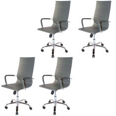 Kit 4 Cadeiras Presidente Charles Eames Esteirinha Couro Pu 11P