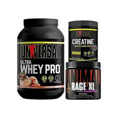 Kit Ultra Whey Pro 909g + Pré Treino Animal Rage XL 221g + Creatine Monohydrate 300g - Universal-Unissex