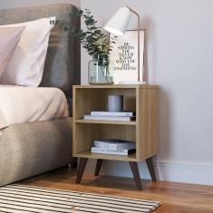 Mesa de Cabeceira Retrô com Prateleira Completa Móveis Oak