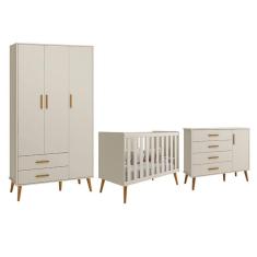 Dormitório Infantil Isis Guarda Roupa 3 Portas, Cômoda 1 Porta e Berço - Reller Móveis