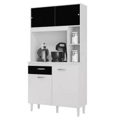 Armário de Cozinha Duda 90cm 4 Portas 1 Gaveta Poquema Cor Branco com Preto