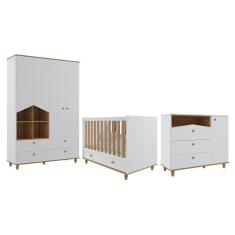 Dormitório Infantil Casinha Guarda Roupa, Cômoda 1 Porta e Berço Candy - Permóbili Baby