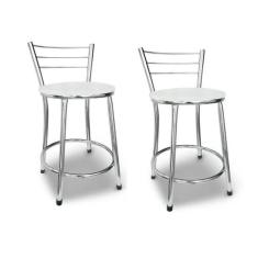 Kit 2 Banco Banquetas Baixa Cromada C/ Encosto - Moveraço, Cromado, As