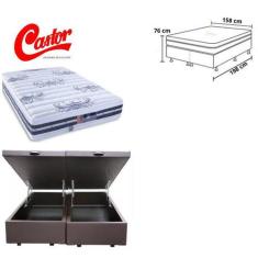 Conjunto Cama Box Baú + Colchão Castor Silver Star Tecnopedic Dupla Fa