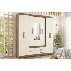 Guarda Roupa Casal 8 Portas E 4 Gavetas C- Espelho E Pés Jatoba-areia