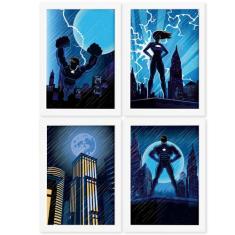 Quadros Super Heróis Geek Moldura Branca 22x32cm 4un - Quartinhos