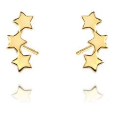 Brinco Infantil 2 Furo Prata Dourado Estrela Triplo F. Ouro - De Castr