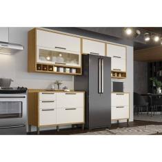 Cozinha Modulada Completa Syrah 5 Peças (3Aéreos+2Balcão) C5P09 Amendoa/Off White - Ronipa