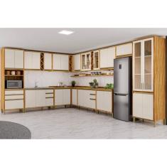 Cozinha Modulada Completa Tempranillo 16 Peças (6Aéreos+5Balcões+1Cristaleira+1TorreQuente+3Complementos) C16P80 Amendoa/Off White - Ronipa
