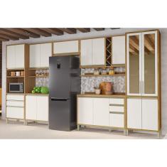 Cozinha Modulada Completa Tempranillo 9 Peças (3Aéreos+2Balcões+1Paneleiro+1TorreQuente+2Complementos) C9P83 Amendoa/Off White - Ronipa