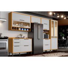 Cozinha Modulada Completa Syrah 6 Peças (3Aéreo+2Balcões+1Paneleiro) 6P01 Amendoa/Off White - Ronipa