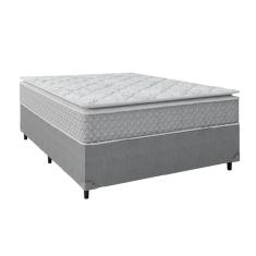 Cama Box Casal Colchão Molas Ensacadas Pillow Top Perfect 138x188x71cm Cinza/Branco Umaflex - Suporta até 120kg por Pessoa
