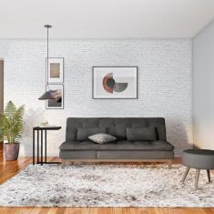 Sofá-Cama 3 Lugares Casal Ayla com Pés de Madeira Suede Cinza - Mobly