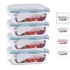 Kit Conjunto 4 Potes Vidro Hermético Tampa Plástico Marmita Mantimento