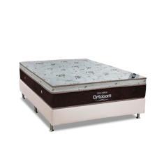 Cama Box Casal: Colchão Molas Ortobom Superpocket Sleep King Látex + Base Branco(138X188)