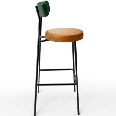 Banqueta Alta Cozinha Sala De Jantar Milão L02 Facto Verde Musgo Couríssimo Whisky - Lyam Decor