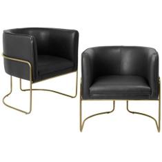 Kit 02 Poltronas Decorativas Fixa Base de Aço Ouro Fosco Betina D02 Co