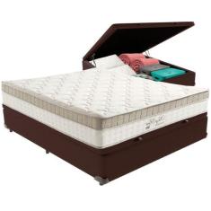 Cama Box Baú Marrom E Colchão King Best Bege Molas Ensacadas Casal Anj