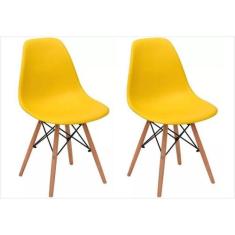 Kit 02 Cadeiras Eiffel Charles Eames em ABS Amarela com Base de Madeir