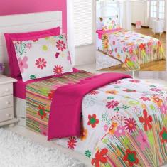 Kit Coordenado Edredom Com Lençol Solteiro Alegria - Pink - Casa Show 