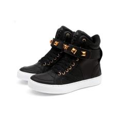 Tenis Sneaker Bawmi Couro Cano Alto Preto Unissex Com Piramide de Meta