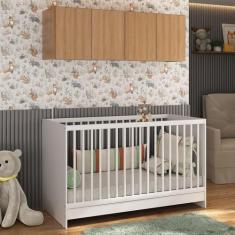 Berço 3 em 1 com Colchão e Armário Aéreo 4 portas Multimóveis Mp4149 Branco/rustic