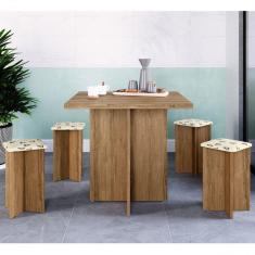 Conjunto Mesa 4 Banquetas Verona Bona Vita Móveis Madeirado/Bege