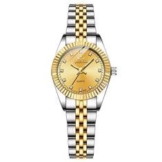 Relógio Feminino de Luxo Aço Inoxidável Quartzo Social Analógico (Prata-Dourado)