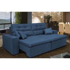 Sofá Cairo 2,92m Retrátil, Reclinável Tecido Suede Azul