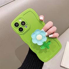 Capa de telefone com suporte de flor 3D para Samsung Galaxy S23 Ultra S22 S21FE S20 Plus A73 A13 A23 A33 A53 Capa de onda de silicone macio, grama verde, para S20