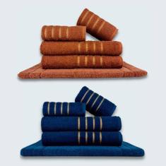 Jogo De Toalhas 10 Pçs Coleção Dubai100% Algodão Marrom+azul