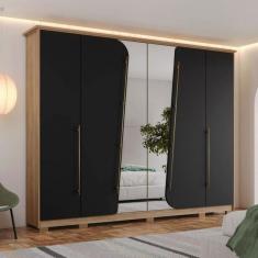 Guarda Roupa Casal Dubai 6 Portas 6 Gavetas com Espelho Jequitibá/Preto - Henn