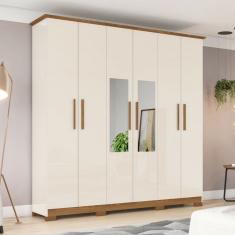 Guarda-Roupa Casal Cover 6 Portas 3 Gavetas com Espelho Nature/Off White - Henn