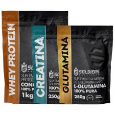 Kit: Whey Protein Concentrado 2Kg + Creatina Monohidratada 250g + Glutamina 250g - 100% Importado - Soldiers Nutrition S