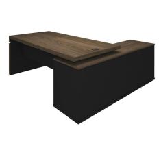 Mesa Para Escritório Em L Com Tomada 2 Gavetas Charuto Preto