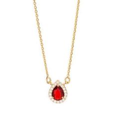 Colar Rommanel Banhado Ouro Pingente Gota Com Cristal Vermelho E Zircô