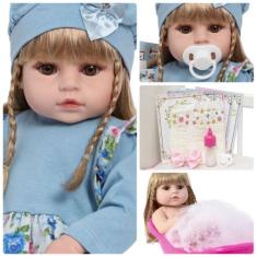 Boneca Tipo Reborn Enxoval Pode Dar Banho Loira Vários Itens - Cegonha