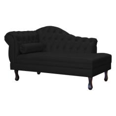 Recamier Decorativo Divã Larissa Lado Direito Couro Preto Pés Madeira 