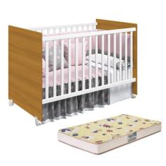 Berço Mel com Colchão D18 - Reller Móveis Branco/Savana