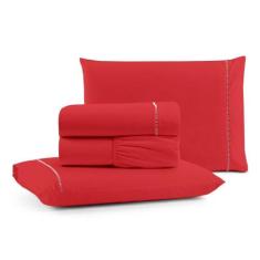 Jogo De Lençol Casal Mirante 100% Algodão 4 Peças - Vermelho - Casa Sh