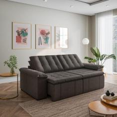 Sofá Cama Retrátil e Reclinável 3 Lugares 260cm Linho com Molas Palmei