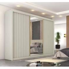 Guarda Roupa Casal RipadoEspelho - Athenas-Off White Europa - Móveis E