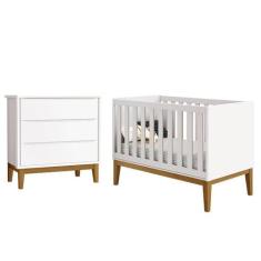 Berço Americano E Cômoda Gaveteiro New Classic Branco Com Pés Madeira 