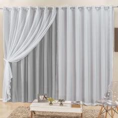 Cortina Elegance 3,00M X 2,50M Cinza Tecido Semi Blackout Com Voal Moderna