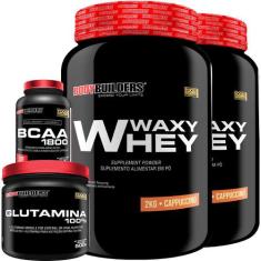 Kit 2X Whey Protein Waxy Whey 2Kg + Glutamina 500G + Bcaa 1800 120 Cáp