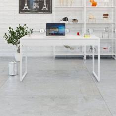 Mesa para Escritório 135cm 2 Gavetas Kuadra Branco Chess / Est.Branca