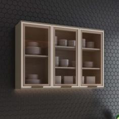 Armário Aéreo 3 Portas 100% MDF com Vidro Aurora Duna