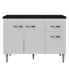 Balcão De Cozinha Gabriela Branco Flex Com Tampo 120 Cm Preto Fosco - Ajl